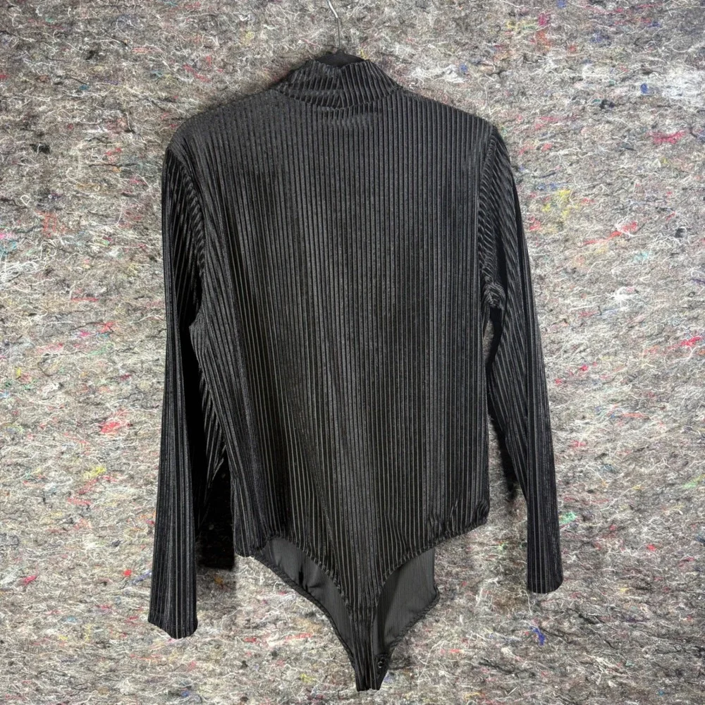 Nine West Bodysuit Women XXL Black Ribbed Velour Mock Neck Long Sleeve - Picture 6 of 9